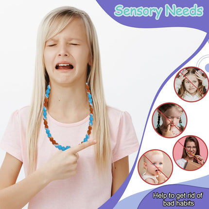 Chew Necklaces for Sensory Kids, 2 Pack Chewy Necklace Toys Reduces Stress and Anxiety, Kids with ADHD, Autism, SPD Tie-dye Orange green -