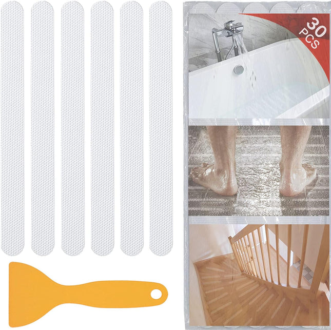 30 PCS Non Slip Shower Stickers Safety Adhesive Strips Treads for Bathroom Floor Tub Stairs in Clear