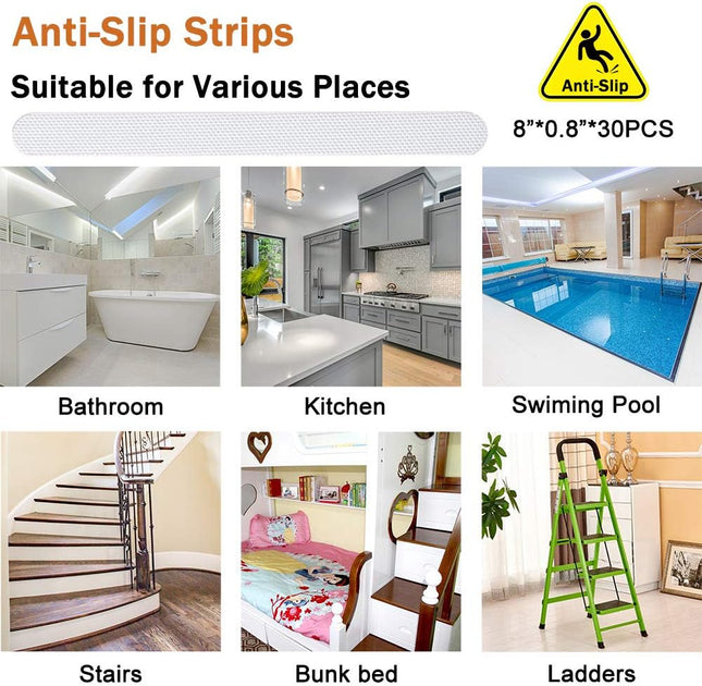 30 PCS Non Slip Shower Stickers Safety Adhesive Strips Treads for Bathroom Floor Tub Stairs – product detail