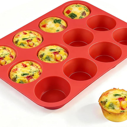 12 Cups Silicone Muffin Pan - Nonstick Cupcake 1 Pack Regular Size Mold for Baking 1pc: 12-Cup