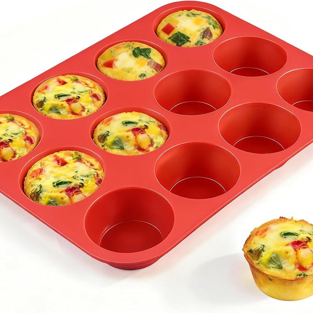 12 Cups Silicone Muffin Pan - Nonstick Cupcake 1 Pack Regular Size Mold for Baking 1pc: 12-Cup