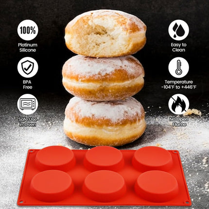 Muffin Top Pan, Silicone Egg Molds for Breakfast Sandwiches 3 Inch Round Baking English Muffins, Whoopie Pies, Corn Bread, Bites, Tarts Pack Red Regular inch - 3pcs