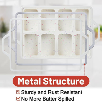 Mini Loaf Pans, Metal Reinforced Frame Silicone Bread Pans 8 Cavities Nonstick for Baking Cornbread, Bread, Brownie, Cheesecake, Chocolate 2 Pack Confetti Creamy 8-cup: 2.2"x3.5": 2pcs