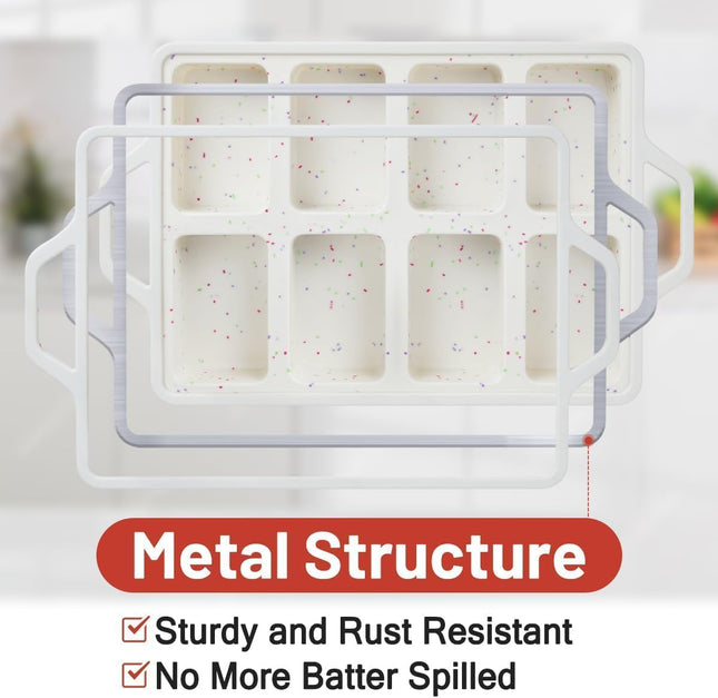 Mini Loaf Pans Metal Reinforced Frame Silicone Bread Pans 8 Cavities Nonstick for Baking Cornbread – product detail