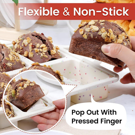Mini Loaf Pans, Metal Reinforced Frame Silicone Bread Pans 8 Cavities Nonstick for Baking Cornbread, Bread, Brownie, Cheesecake, Chocolate 2 Pack Confetti Creamy 8-cup: 2.2"x3.5": 2pcs