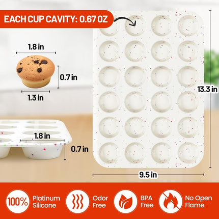 Silicone Mini Muffin Pan, 24 Cups Nonstick Cupcake Pan for Baking Muffin, Cupcake, Egg Bites, Fat Bomb, 1 Pack Confetti - 1pc: 24-Cup