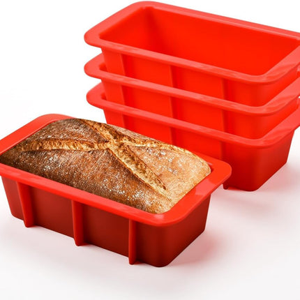 Silicone Mini Bread Loaf Pans for Baking, Small Pan Set of 4, 2.7x5.4 Inch Nonstick Molds Toast, Brownie, Loaf, Cake, Soaps Red -