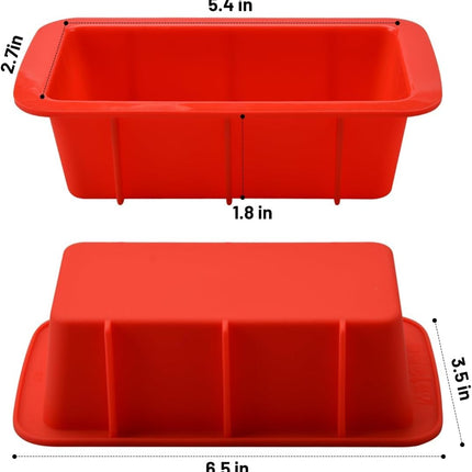 Silicone Mini Bread Loaf Pans for Baking, Small Pan Set of 4, 2.7x5.4 Inch Nonstick Molds Toast, Brownie, Loaf, Cake, Soaps Red -