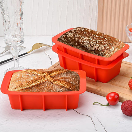 Silicone Mini Bread Loaf Pans for Baking, Small Pan Set of 4, 2.7x5.4 Inch Nonstick Molds Toast, Brownie, Loaf, Cake, Soaps Red -