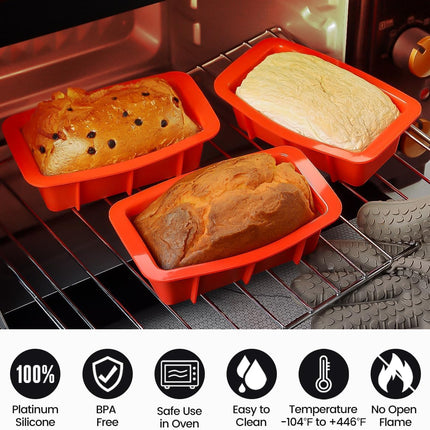 Silicone Mini Bread Loaf Pans for Baking, Small Pan Set of 4, 2.7x5.4 Inch Nonstick Molds Toast, Brownie, Loaf, Cake, Soaps Red -