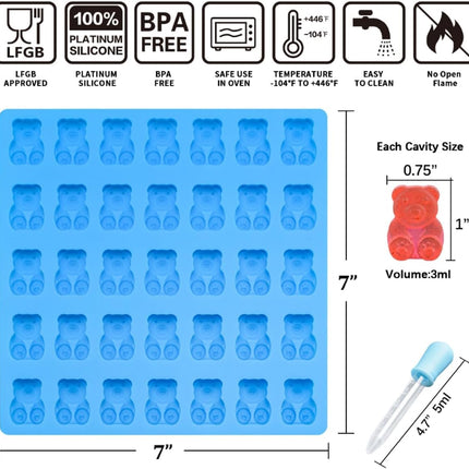 Gummy Bear Molds Candy - 1 Inch Large Chocolate Silicone 4 Pack LFGB Pinch Test Approved Best Food Grade
