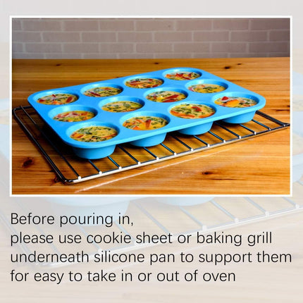 Silicone Muffin Pan - Cupcake Pan, Mini Loaf Baking Molds Food Grade 3-Pack Blue