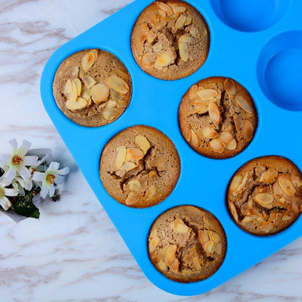 Silicone Muffin Pan - Cupcake Pan, Mini Loaf Baking Molds Food Grade 3-Pack Blue