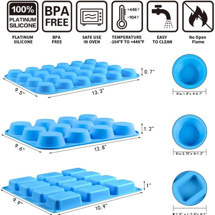 Silicone Muffin Pan - Cupcake Pan, Mini Loaf Baking Molds Food Grade 3-Pack Blue