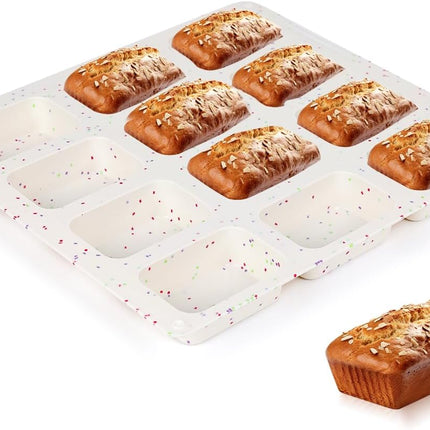 Mini Loaf Pan, Silicone Bread Pans 12 Cups for Baking Bread, Brownie, Cornbread, Cheesecake, Soap Nonstick Confetti -