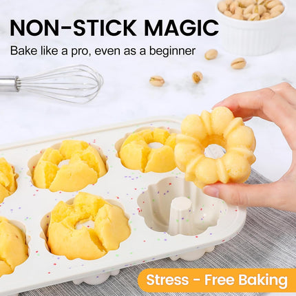 Mini Fluted Tube Pan with Metal Reinforced Frame, 6-Cavity Silicone Nonstick Small Cake Molds 2Pcs for Chocoflan, Donuts, Cornbread, Brownies, Jellies BPA Free - Mini-3“: 2pcs