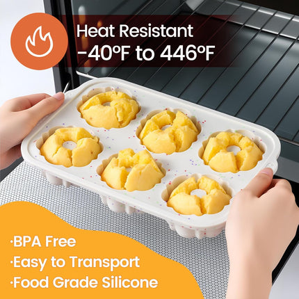 Mini Fluted Tube Pan with Metal Reinforced Frame, 6-Cavity Silicone Nonstick Small Cake Molds 2Pcs for Chocoflan, Donuts, Cornbread, Brownies, Jellies BPA Free - Mini-3“: 2pcs