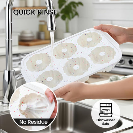 Mini Fluted Tube Pan with Metal Reinforced Frame, 6-Cavity Silicone Nonstick Small Cake Molds 2Pcs for Chocoflan, Donuts, Cornbread, Brownies, Jellies BPA Free - Mini-3“: 2pcs
