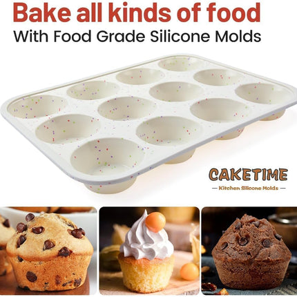 Silicone Muffin Pan, Metal Reinforced Frame Cupcake Pan 12 Cups Regular Size Easy to Move in or Out of Oven Non-Stick (2) Confetti: 2pcs -
