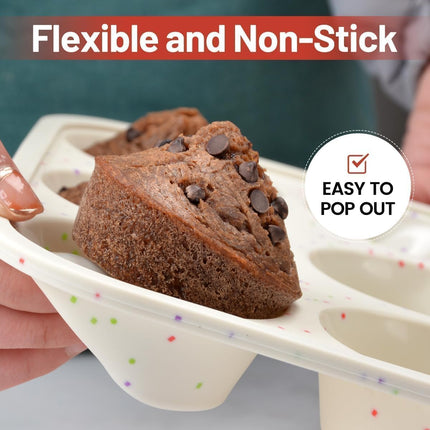 Silicone Muffin Pan, Metal Reinforced Frame Cupcake Pan 12 Cups Regular Size Easy to Move in or Out of Oven Non-Stick (2) Confetti: 2pcs -