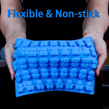 Silicone Candy Gummy Bear Molds - Chocolate Including Bears, Frogs, Lions, Monkeys, Penguins Gummie Premium Silicone, Pack of 4 with 2 Droppers 5 Animals
