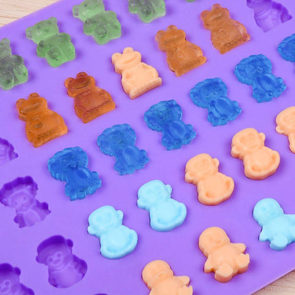 Silicone Candy Gummy Bear Molds - Chocolate Including Bears, Frogs, Lions, Monkeys, Penguins Gummie Premium Silicone, Pack of 4 with 2 Droppers 5 Animals