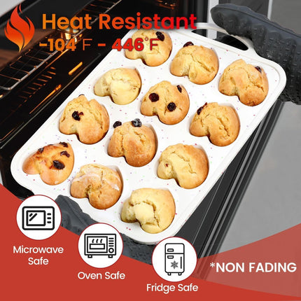 Heart Shaped Silicone Muffin Pan, Metal Reinforced Frame 12 Cups Molds for Valentine's Day Baking Muffins, Cupcakes, Tartlets, Egg Bites, Chocolate Muffin, Soaps 2 Pack Creamy: Confetti -