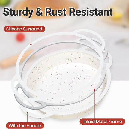 9 Inch Round Cake Pan, Metal Reinforced Frame Silicone Mold for Baking with Handle Easy to Move 2 Pack Confetti -