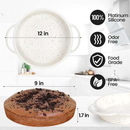 9 Inch Round Cake Pan, Metal Reinforced Frame Silicone Mold for Baking with Handle Easy to Move 2 Pack Confetti -