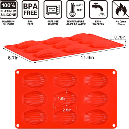 Silicone Madeleine Pans - 9 Cups Mold for Small Cake, Chocolate, Cookies Pack of 2