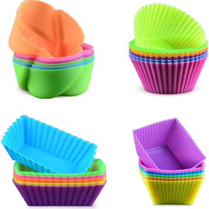 Silicone Baking Cups Cupcake Liners - 24 Pcs Reusable Molds Including Round, Rectanguar, Square, Flower Food Grade