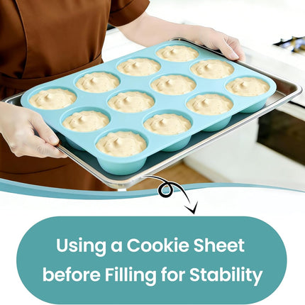 Silicone Muffin Pan, Regular Size 12 Cups Non Stick Cupcake Pan for Baking, Light Blue -