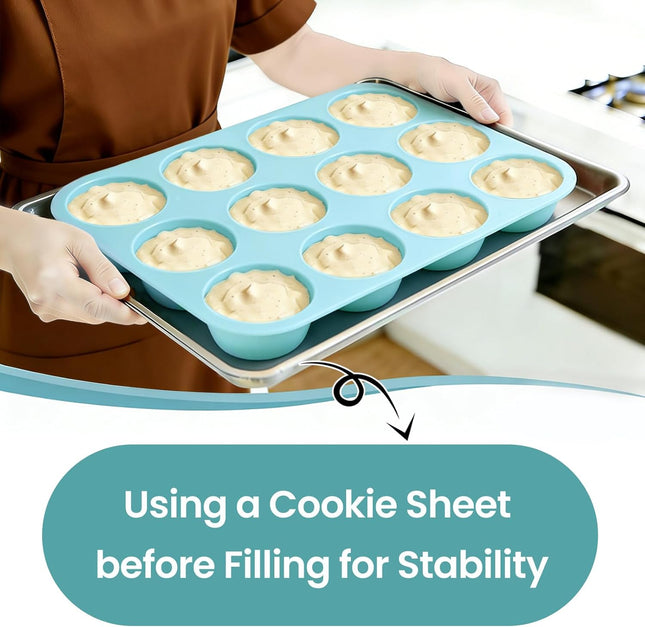 Silicone Muffin Pan Regular Size 12 Cups Non Stick Cupcake Pan for Baking Light Blue – product detail