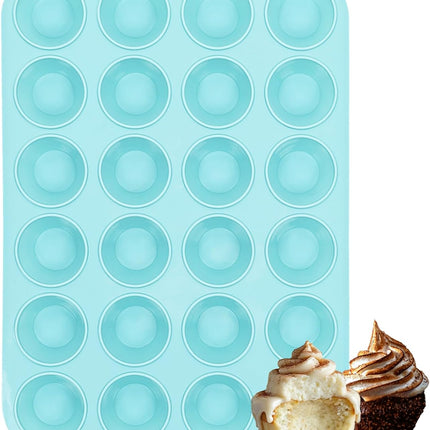 Silicone Mini Muffin Pan, 24 Cups Nonstick Cupcake Pan for Baking Muffin, Cupcake, Egg Bites, Fat Bomb, Light Blue -