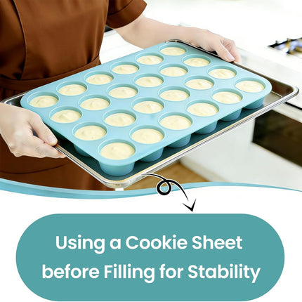 Silicone Mini Muffin Pan, 24 Cups Nonstick Cupcake Pan for Baking Muffin, Cupcake, Egg Bites, Fat Bomb, Light Blue -