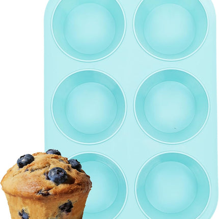 Jumbo Muffin Pan, 6 Cup Silicone 3.5 Inch Large Tin for Baking Giant Homemade Muffins, Cupcakes, Frittatas Non Stick -