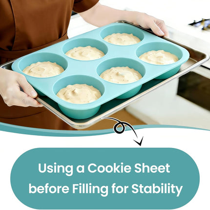 Jumbo Muffin Pan, 6 Cup Silicone 3.5 Inch Large Tin for Baking Giant Homemade Muffins, Cupcakes, Frittatas Non Stick -