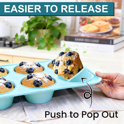 Jumbo Muffin Pan, 6 Cup Silicone 3.5 Inch Large Tin for Baking Giant Homemade Muffins, Cupcakes, Frittatas Non Stick -