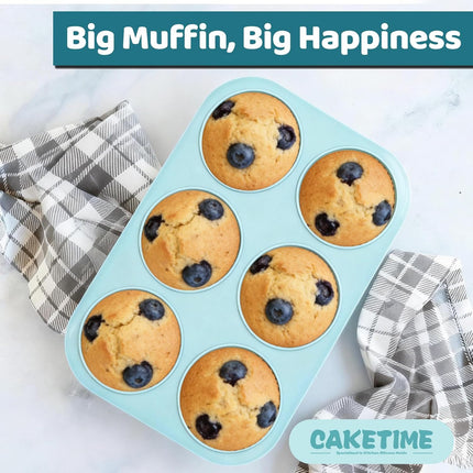 Jumbo Muffin Pan, 6 Cup Silicone 3.5 Inch Large Tin for Baking Giant Homemade Muffins, Cupcakes, Frittatas Non Stick -