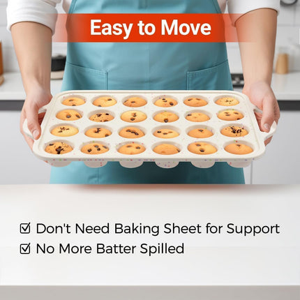 Metal Reinforced Frame Silicone Cupcake Pans-24 Cups 2Pcs & 4 Inch Round Egg Baking Pan -