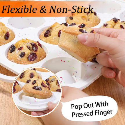 Metal Reinforced Frame Silicone Cupcake Pans-12 Cups 2Pcs & 4 Inch Round Egg Baking Pan -