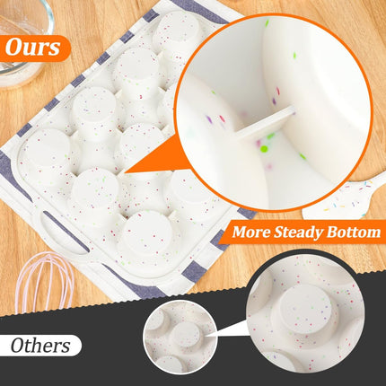 Metal Reinforced Frame Silicone Cupcake Pans-12 Cups 2Pcs & 4 Inch Round Egg Baking Pan -