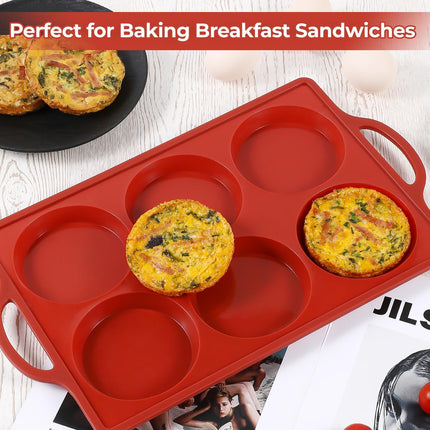 Metal Reinforced Frame Silicone Cupcake Pans-12 Cups 2Pcs & 4 Inch Round Egg Baking Pan -
