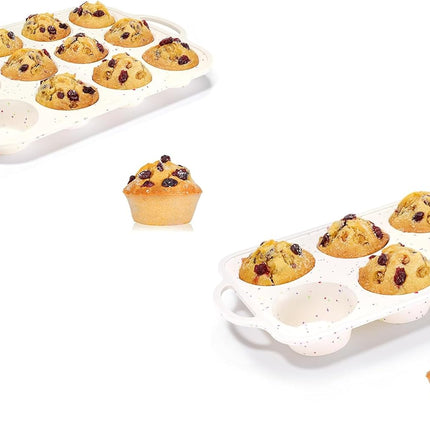 Silicone Regular Size Muffin Pan 12 Cups & Jumbo with Metal Reinforced Frame -