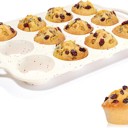 Silicone Regular Size Muffin Pan 12 Cups & Jumbo with Metal Reinforced Frame -