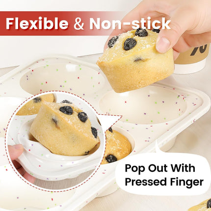 Silicone Regular Size Muffin Pan 12 Cups & Jumbo with Metal Reinforced Frame -
