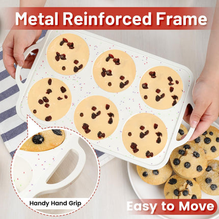 Silicone Regular Size Muffin Pan 12 Cups & Jumbo with Metal Reinforced Frame -