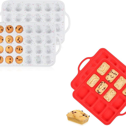 Mini Muffin Pan with Metal Reinforced Frame 24 Cups & Silicone Loaf 12 Cavities -