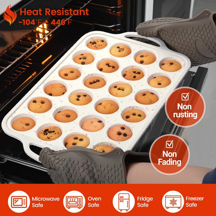 Mini Muffin Pan with Metal Reinforced Frame 24 Cups & Silicone Loaf 12 Cavities -
