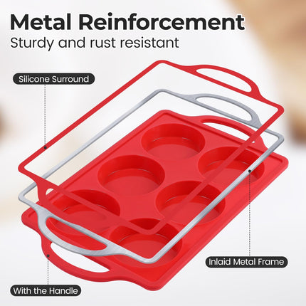 Silicone Muffin Top Pan & Metal Frame Round Egg Baking -